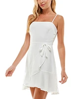 City Studios Juniors' Ruffled Wrap Sleeveless Fit & Flare Dress