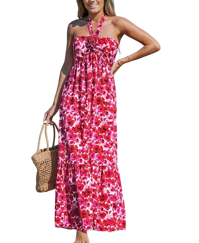 Cupshe Women's Red Floral Halter Neck Maxi Beach Dress | MainPlace Mall