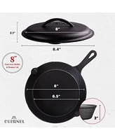 Cuisinel Cast Iron 8" inches Skillet with Lid - Pre-Seasoned Covered Frying Pan