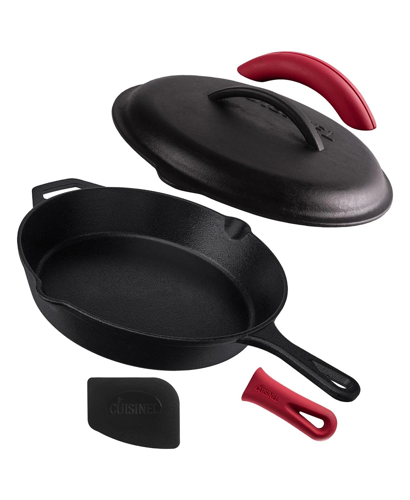 Cuisinel Cast Iron Skillet with Lid - 12"-inch Pre-Seasoned Covered Frying Pan