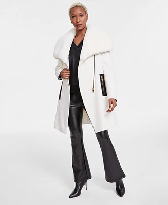 Via Spiga Women's Belted Faux-Fur-Collar Coat