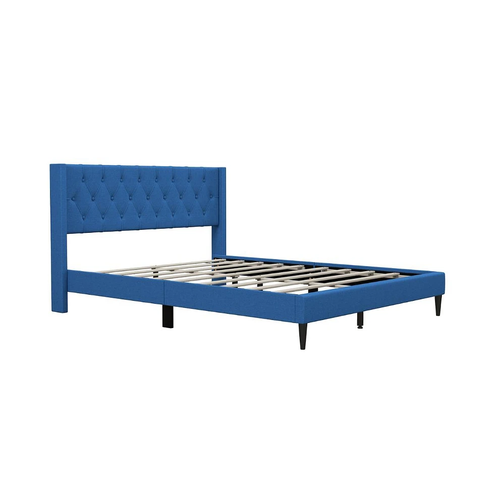 Queen Upholstered Platform Bed with Button Tufted Wingback Headboard