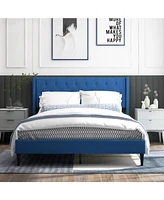 Slickblue Queen Upholstered Platform Bed with Button Tufted Wingback Headboard