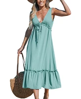 Cupshe Women's Powder Blue Sleeveless Ruffle Maxi Beach Dress