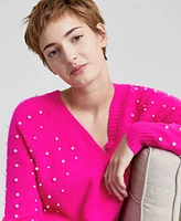 Charter Club Women's Cashmere Faux-Pearl Double V-Neck Sweater, Created for Macy's
