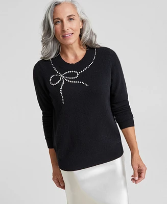 Charter Club Women's Cashmere Bow-Embellished Crewneck Sweater, Created for Macy's