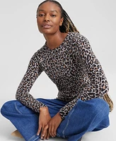 Charter Club Women's 100% Cashmere Leopard-Print Crewneck Sweater, Created for Macy's