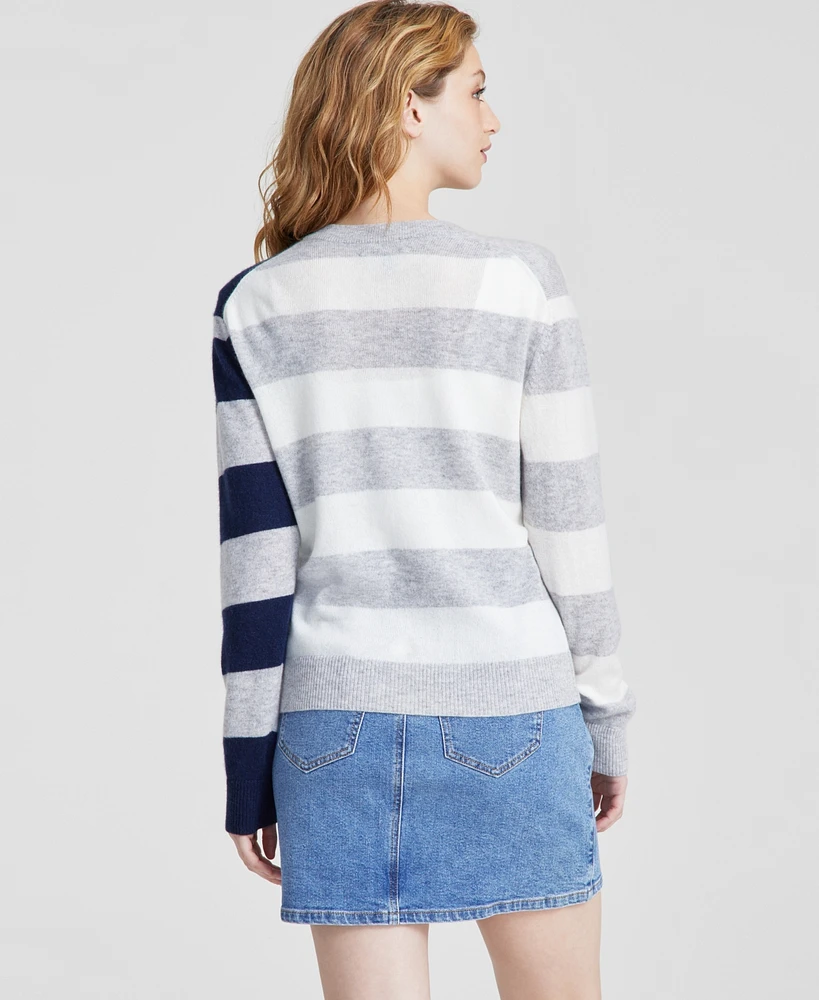 Charter Club Women's 100% Cashmere Colorblock Stripe V-Neck Cardigan, Created for Macy's