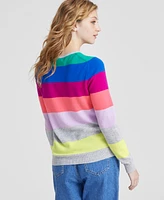 Charter Club Women's 100% Cashmere Striped Crewneck Sweater, Regular & Petites, Created for Macy's