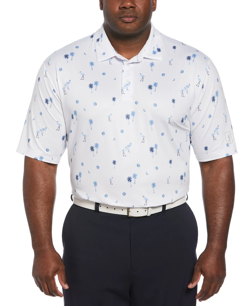 Pga Tour Men's Short Sleeve Flamingo & Palm Print Polo Shirt