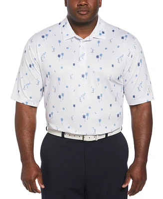 Pga Tour Men's Short Sleeve Flamingo & Palm Print Polo Shirt