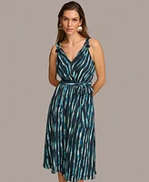 Donna Karan Women's Printed Belted A-Line Dress