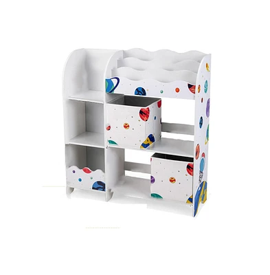 Slickblue Kids Toy and Book Organizer Children Wooden Storage Cabinet with Storage Bins-Planet