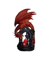 Fc Design 14"H Red Dragon o a Gate with Led Figurine Decoration Home Decor Perfect Gift for House Warming, Holidays and Birthdays