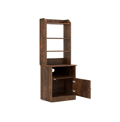 Slickblue Bedside Tables Tall Nightstands with 5 Open Shelf and Cabinet