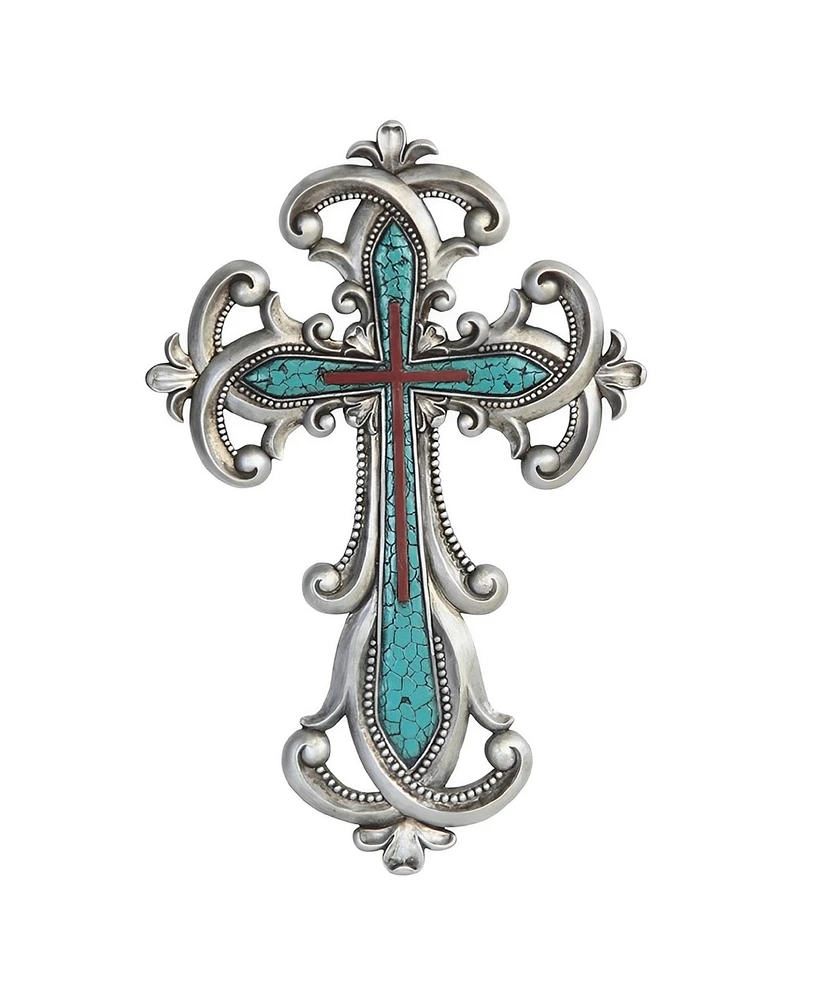 Fc Design 16"H Decorative Wall Cross with Turquoise Statue Home Decor Perfect Gift for House Warming, Holidays and Birthdays