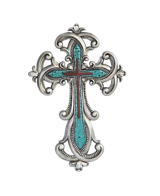 Fc Design 16"H Decorative Wall Cross with Turquoise Statue Home Decor Perfect Gift for House Warming, Holidays and Birthdays