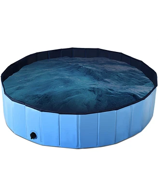 Sugift 63 Inch Foldable Leakproof Dog Pet Pool Bathing Tub Kiddie Pool for Dogs Cats and Kids-Blue