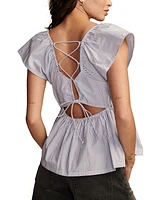 Lucky Brand Women's Cotton Laced-Back Babydoll Top