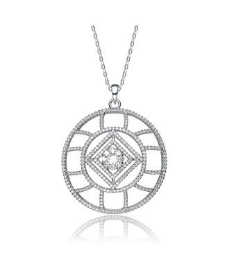 Genevive Sterling Silver Cubic Zirconia White Gold Plated Round Pave Pendnat