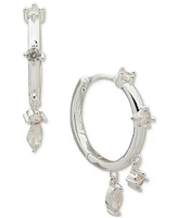 Anne Klein Silver-Tone Crystal Charm Hoop Earrings