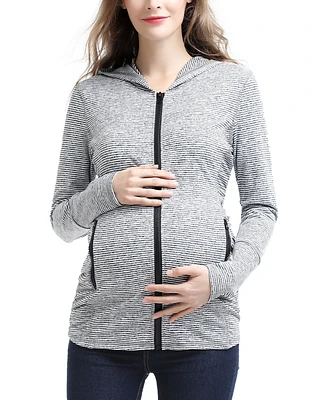 kimi + kai Maternity Striped Hooded Active Jacket