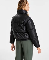 CoffeeShop Juniors' Faux-Leather Cropped Puffer Coat