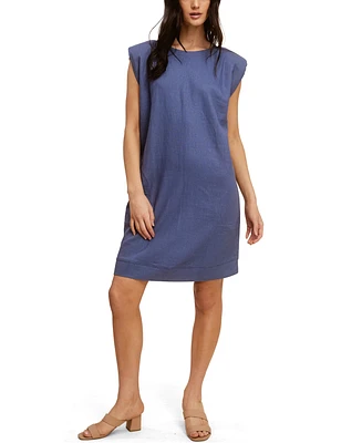 Fever Solid Linen Sheath Dress W/ Shoulder Pads