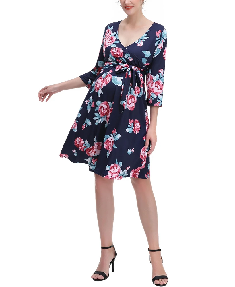 kimi + kai Maternity Floral Print Faux Wrap Nursing Dres