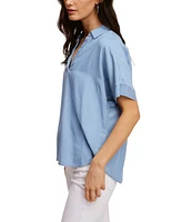 Fever Solid Lyocell High Low Top With Collar