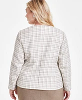 Kasper Plus Plaid Tweed Open-Front Cardigan Jacket