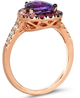 Le Vian Multi-Gemstone (2-1/5 ct. t.w.) & Nude Diamond (1/6 ct. t.w.) Pear Halo Ring in 14k Rose Gold