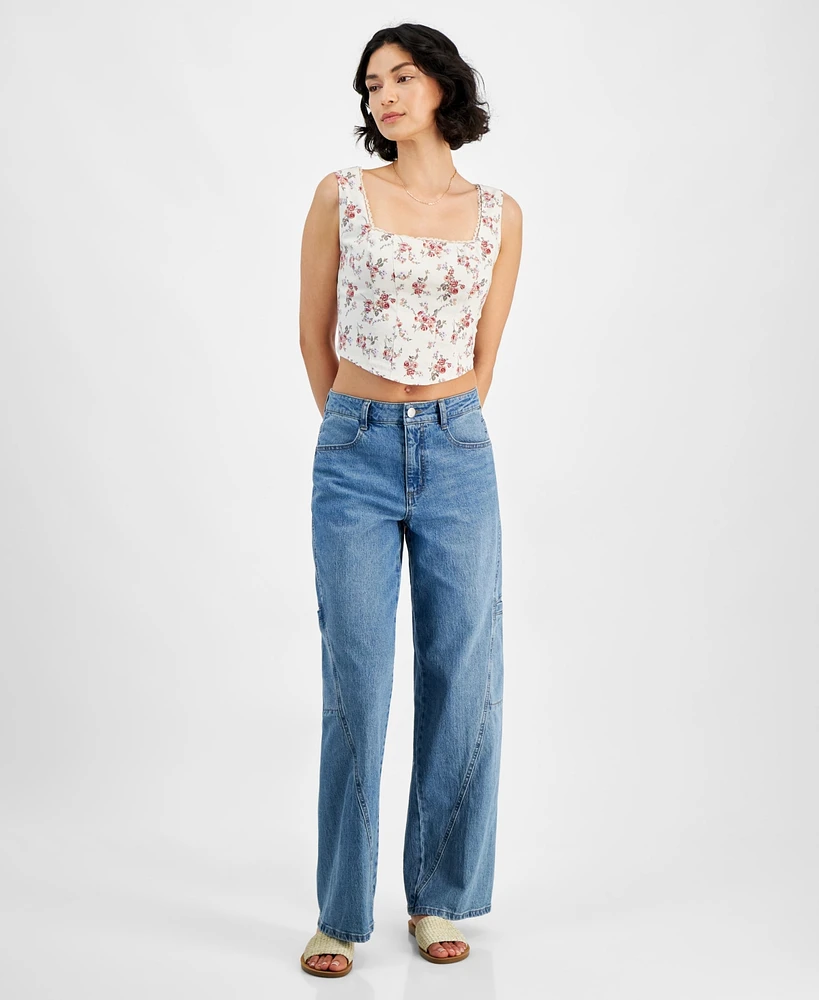 And Now This Women's Twisted-Seam Cargo Wide-Leg Jeans, Created for Macy's