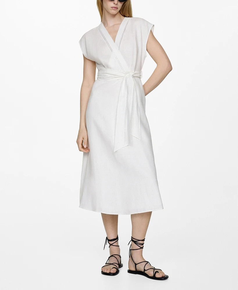Mango Women's Bow Linen-Blend Dress