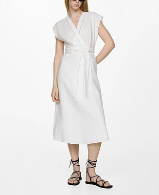 Mango Women's Bow Linen-Blend Dress