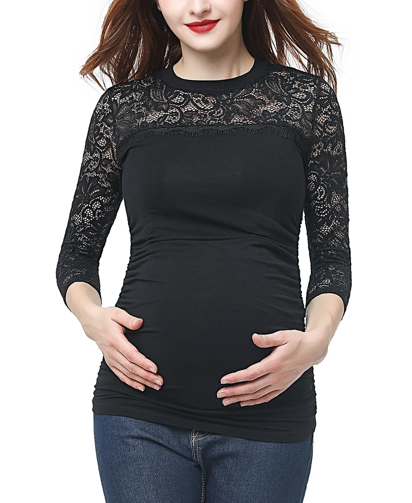 kimi + kai Maternity Peyton Lace Trim Top