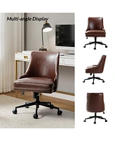 Faux Leather Home Office Chair with Nailhead, Adjustable Height