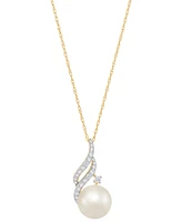 Honora Cultured Freshwater Pearl (8mm) & Diamond (1/10 ct. t.w.) Swirl 18" Pendant Necklace in 14k Gold