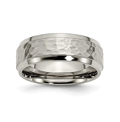 Chisel Titanium Polished and Hammered Beveled Edge Wedding Band Ring