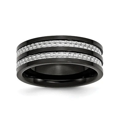 Chisel Titanium Polished Black Grey Carbon Fiber Inlay Band Ring