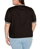 Belldini Black Label Plus Embroidered Boho Short Sleeve Top