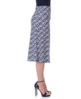 24seven Comfort Apparel Black Geometric Print Comfortable Elastic Waist Knee Length Skirt