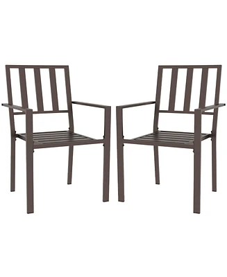Outsunny Set of 2 Patio Dining Chairs with Metal Slatted Design, Black