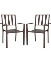 Outsunny Set of 2 Patio Dining Chairs with Metal Slatted Design, Black