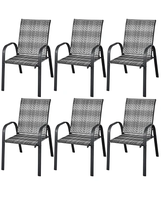 Sugift Set of 6 Outdoor Pe Wicker Stackable Chairs with Sturdy Steel Frame