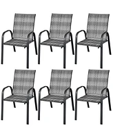 Sugift Set of 6 Outdoor Pe Wicker Stackable Chairs with Sturdy Steel Frame