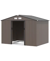 Outsunny 9'x6' Steel Outdoor Utility Storage Tool Shed Kit for Backyard Garden Brown