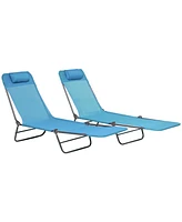 Outsunny 2-Piece Folding Chaise Lounge, Reclining Pool Chairs, Dark