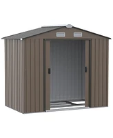 Outsunny Garden Shed Storage Unit w/ Locking Door Floor Foundation Air Vent Brown