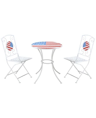 Outsunny 3 Piece Outdoor Patio Dining Bistro Set, 2 Folding Chairs, American Flag Stone Mosaic, Folding Center Table for Garden, Poolside, Porch